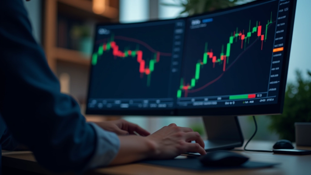 Gráficos de análise técnica em tela com candlesticks e linhas de tendência